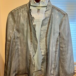 Chico's Silver Gray Shimmer Sheer Ruffle Front Women's Blazer XL